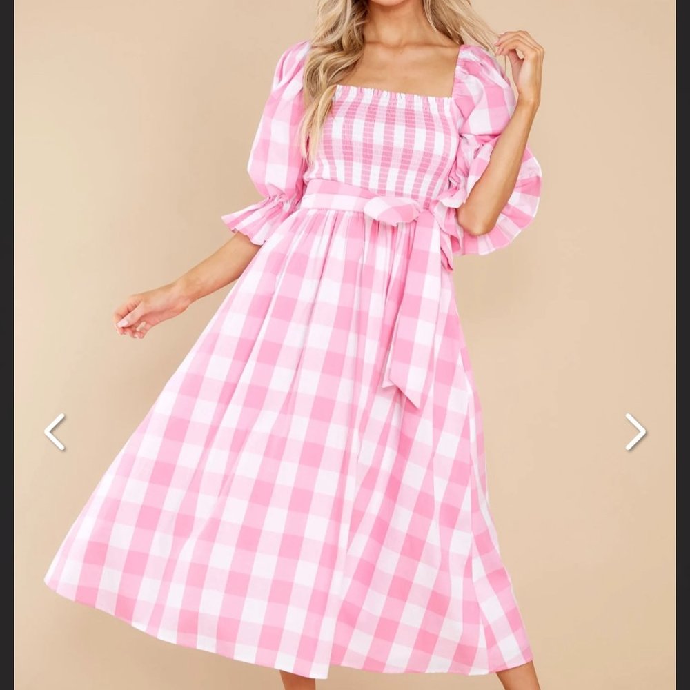 Dignity And Grace Pink Gingham Midi Dress
